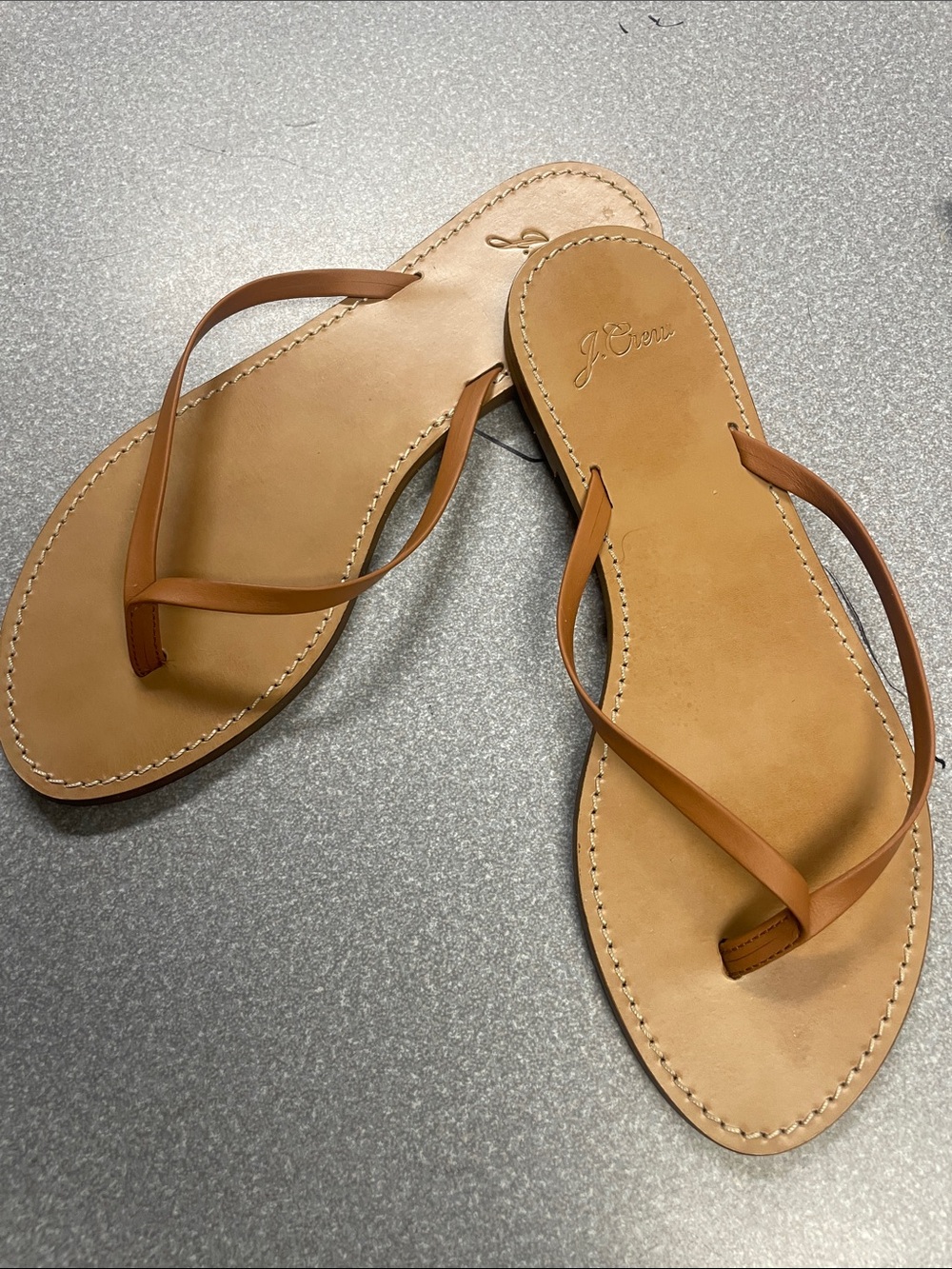 J. Crew Tan Leather Thong Sandals with Slim Straps